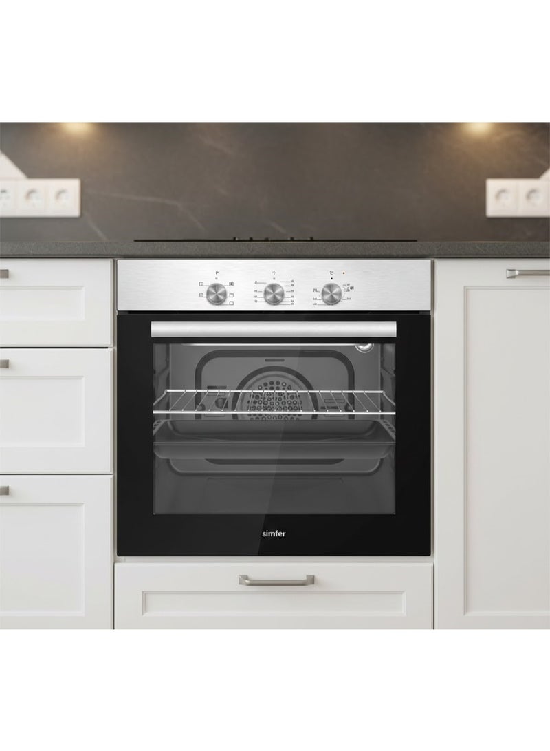 Simfer Built-In Gas Oven 60 cm Stainless Steel, Mechanical Timer, Turbo Fan, Cooling Fan, Italian Oven & Grill Burners, LED Oven Light, Triple Glass Door (Low-E), Hydraulic Hinges, Auto Ignition, Full Safety – Model BO60SG01 - Image 2